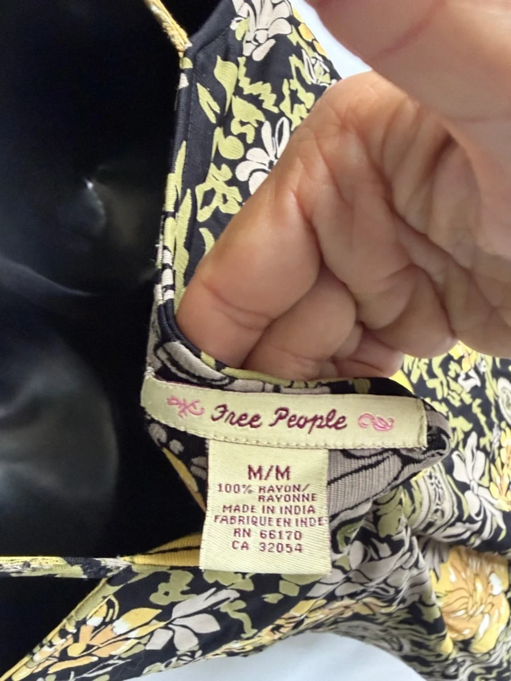 Free people Bodycon Midi, Black with gold/tan flowers, sz M, 17” PTP, 40” L